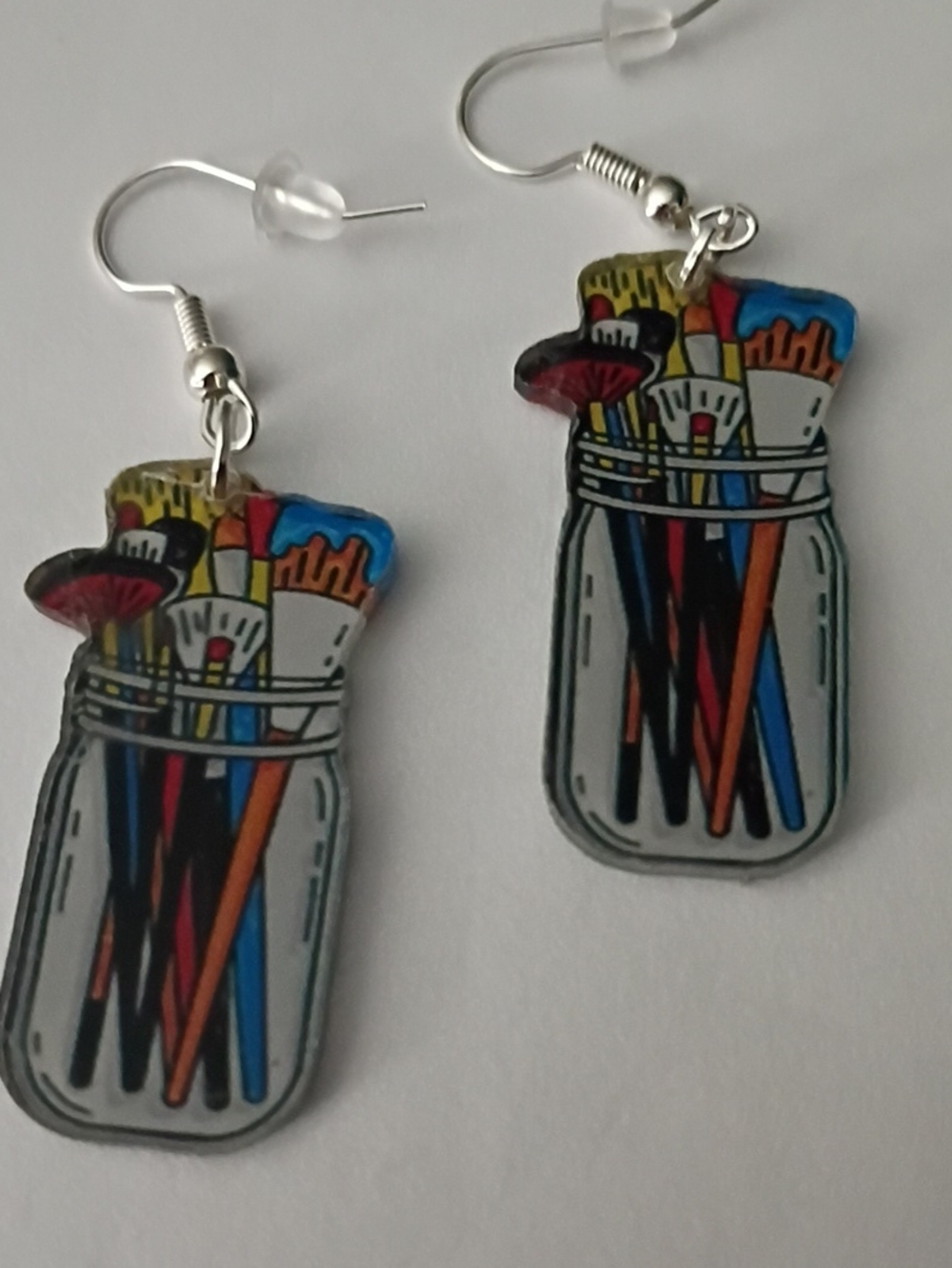 Artist Brush Jar Dangle Earrings - Multi Color